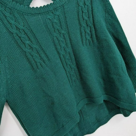 Mags & Pye Sweater OS Hunter Green Oversized Loose Fit Cable Knit Open Back Crop - Picture 8 of 13